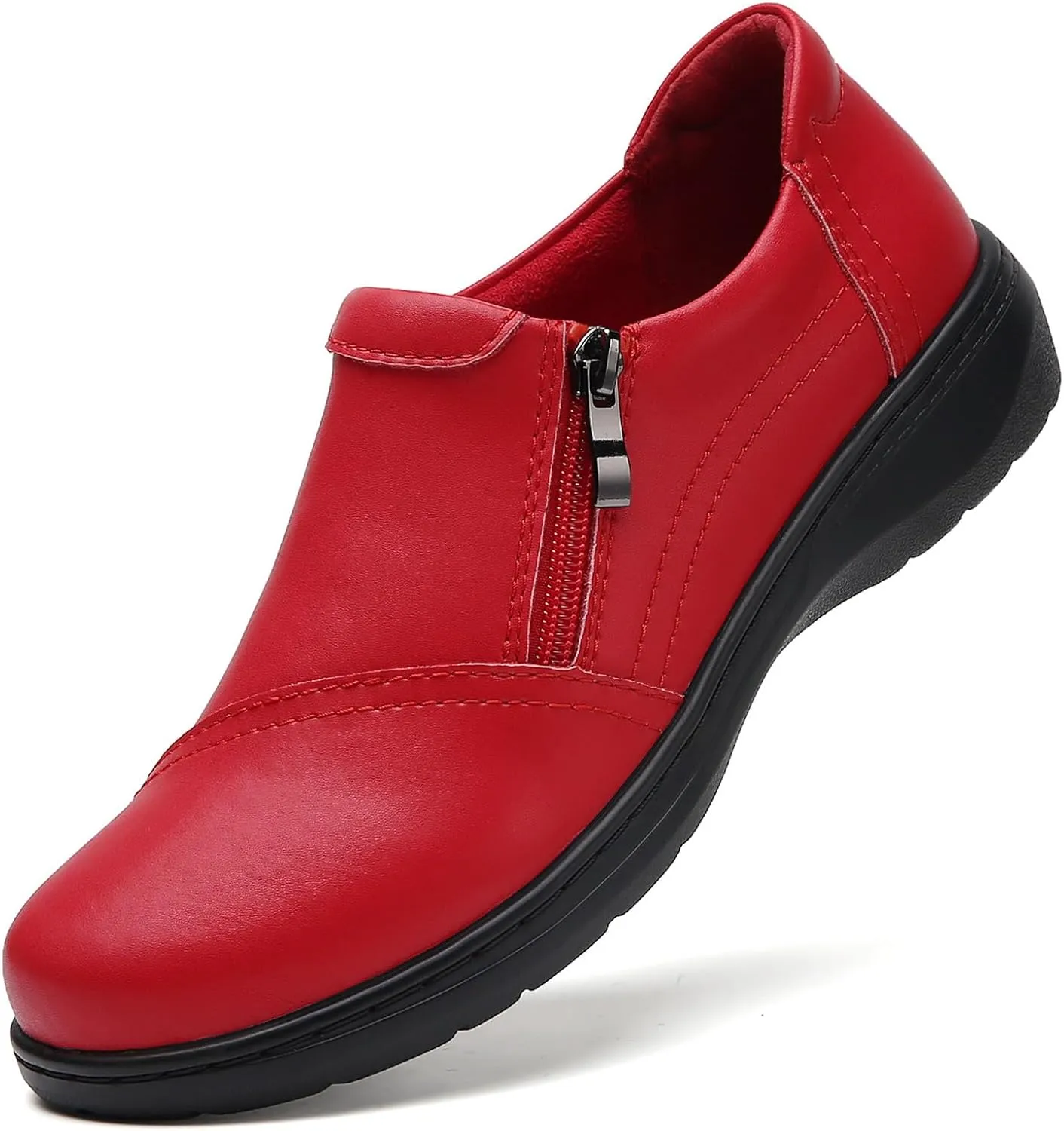 QAE Loafers for Women Comfort Women's Penny Loafers with Zipper Orthopedic Lightweight Slip-On Flats Casual Work Dressy Walking Business Shoes