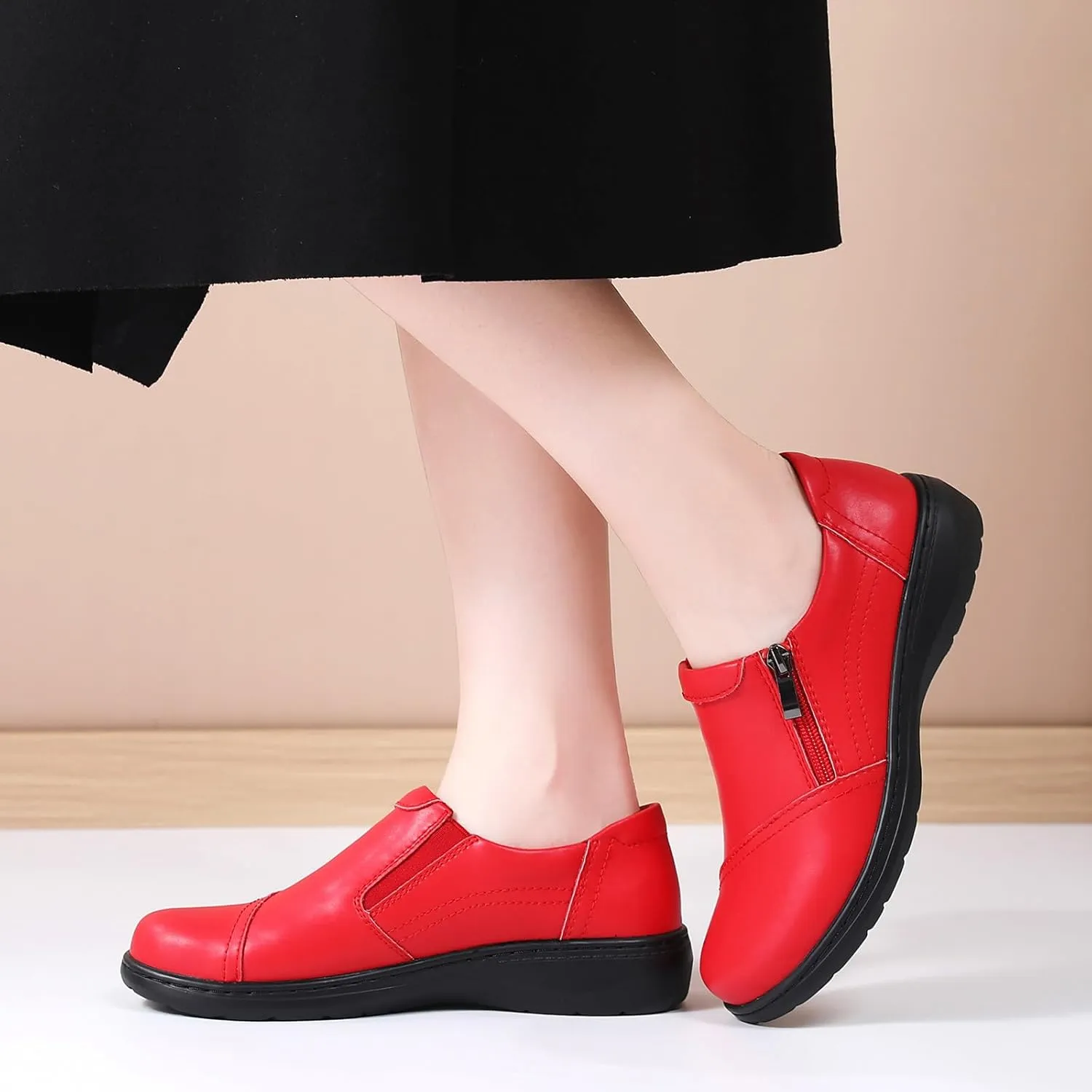 QAE Loafers for Women Comfort Women's Penny Loafers with Zipper Orthopedic Lightweight Slip-On Flats Casual Work Dressy Walking Business Shoes