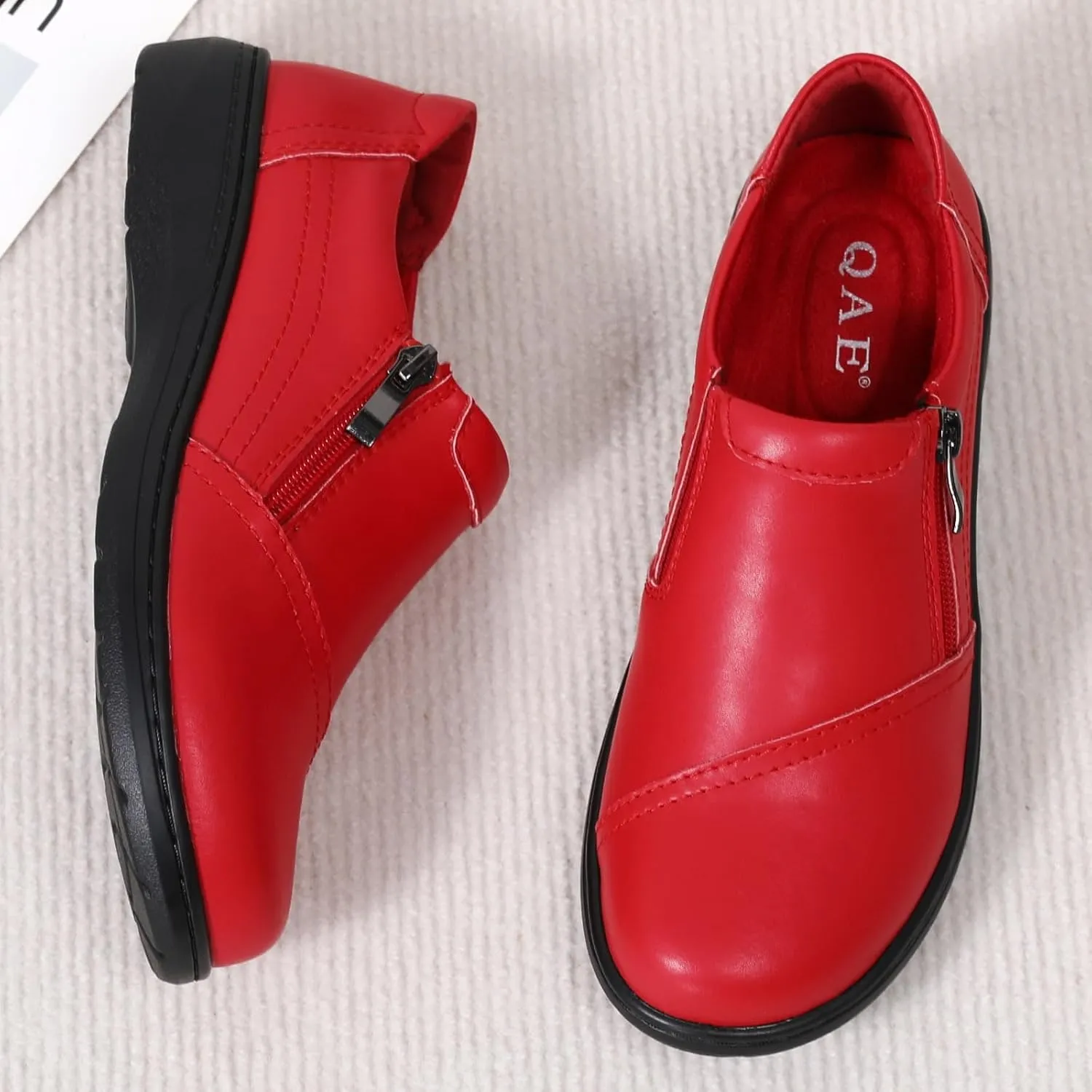 QAE Loafers for Women Comfort Women's Penny Loafers with Zipper Orthopedic Lightweight Slip-On Flats Casual Work Dressy Walking Business Shoes