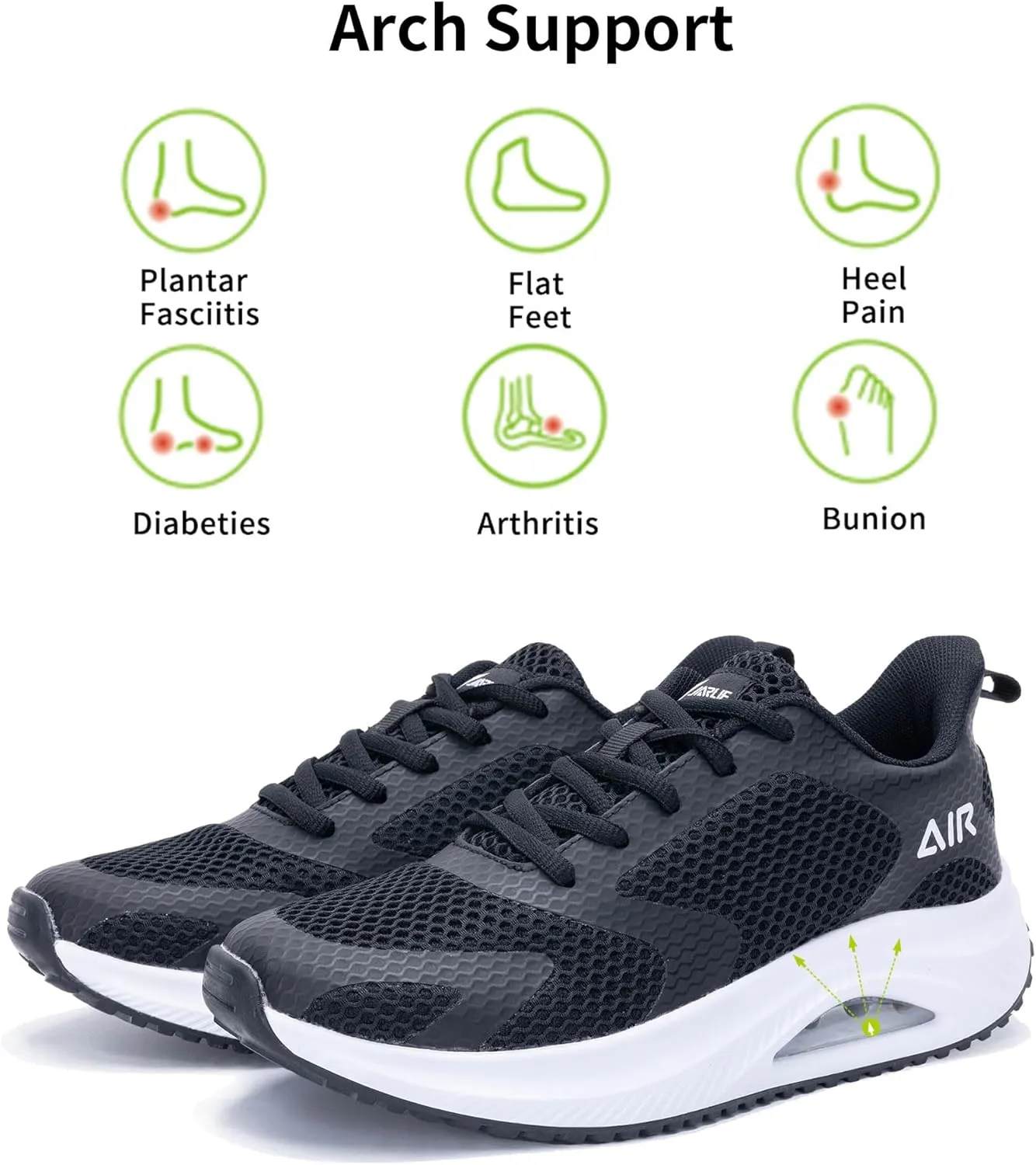 Quseek Womens Plantar Fasciitis Walking Shoes Orthotic Tennis Sneakers Comfortable Non-Slip Breathable Orthotic Shoe for Foot Heel Pain Relief Size US 6-11