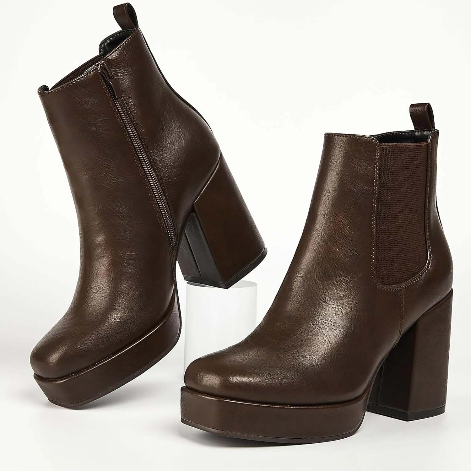 RAFY-02 Women's Chelsea Boots, Leather, Chunky Heel,Block Heel,Comfortable