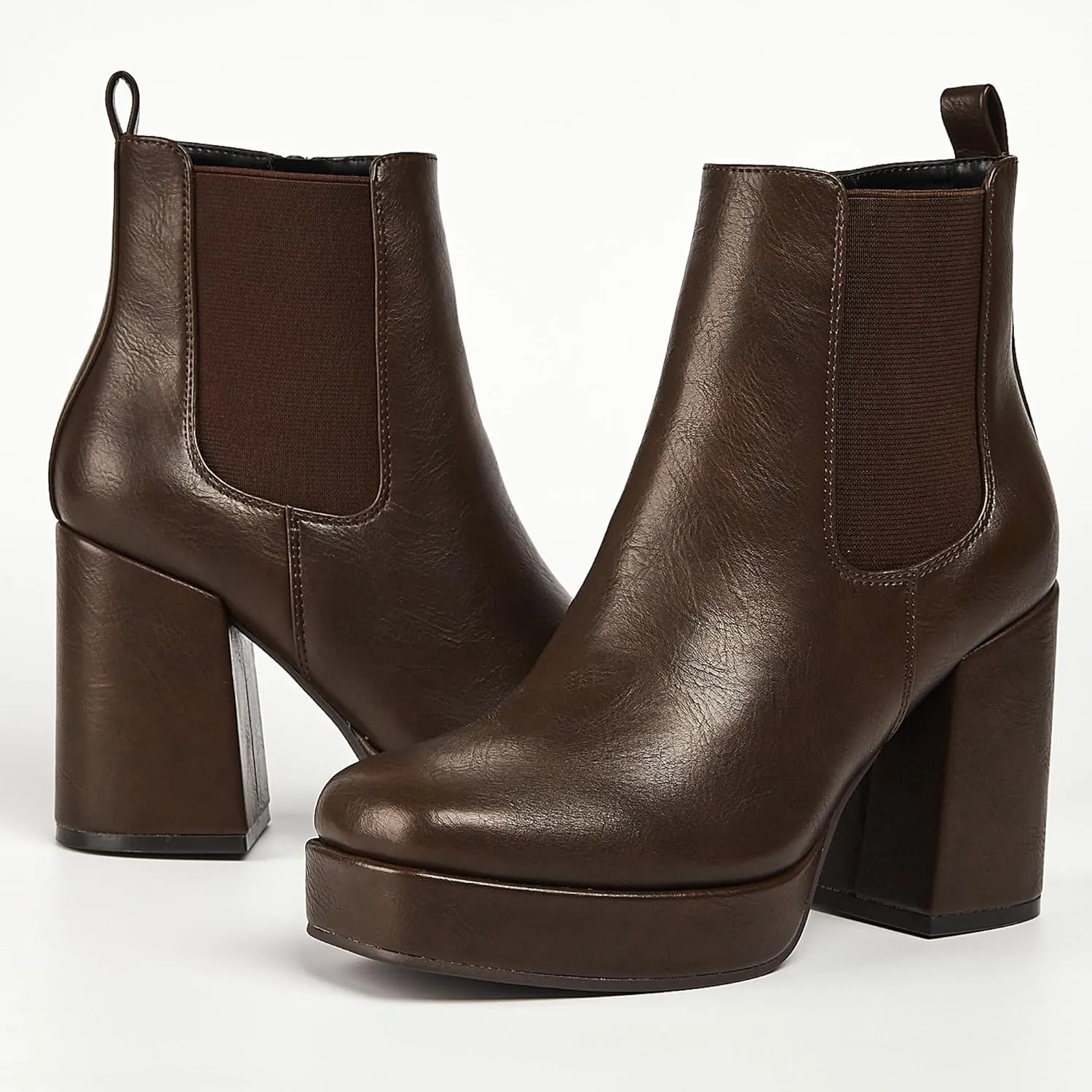 RAFY-02 Women's Chelsea Boots, Leather, Chunky Heel,Block Heel,Comfortable
