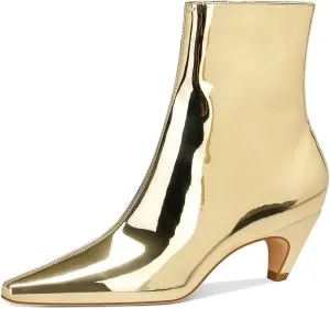 RAIZO Women's Metallic Kitten Heel Ankle Boots Pointed Toe Short Booties 2-inch Low Heel Dress Boots Fashion Booties