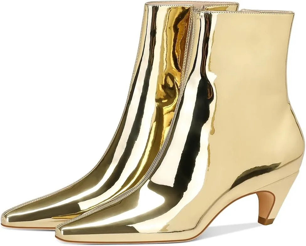 RAIZO Women's Metallic Kitten Heel Ankle Boots Pointed Toe Short Booties 2-inch Low Heel Dress Boots Fashion Booties