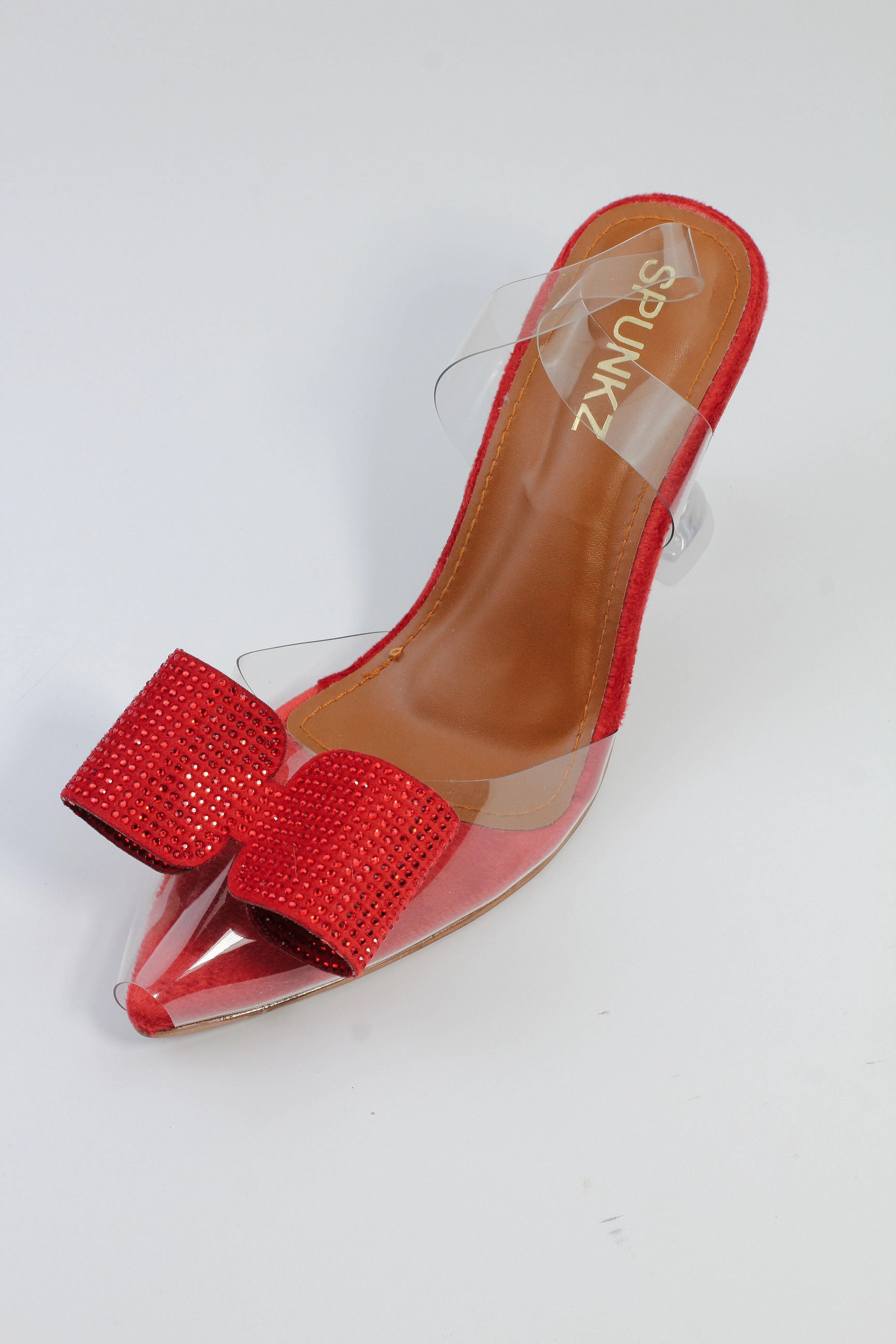 Red Romeo Crystal Embellished Shiny Bow Pointed Toe Heels-11085