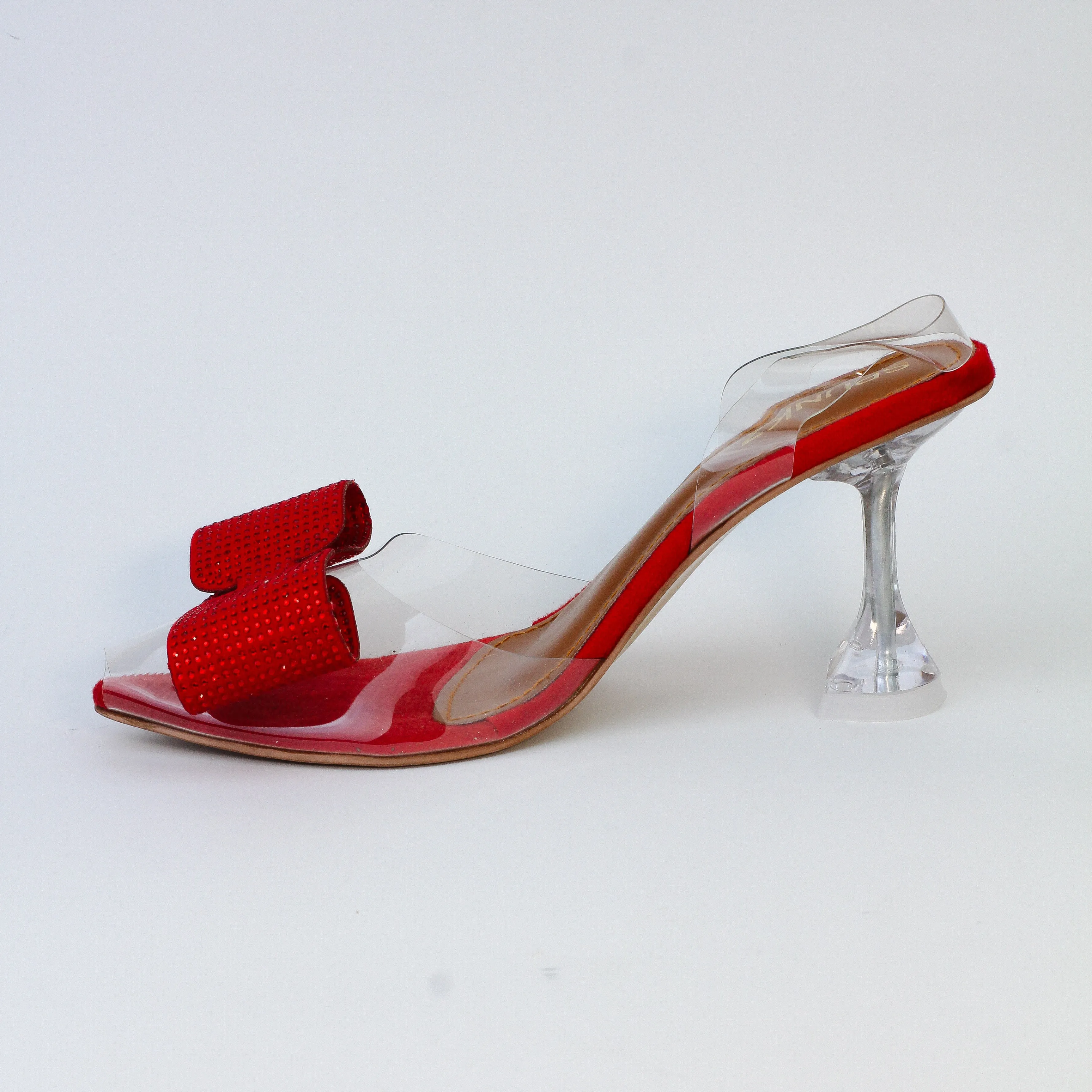 Red Romeo Crystal Embellished Shiny Bow Pointed Toe Heels-11085