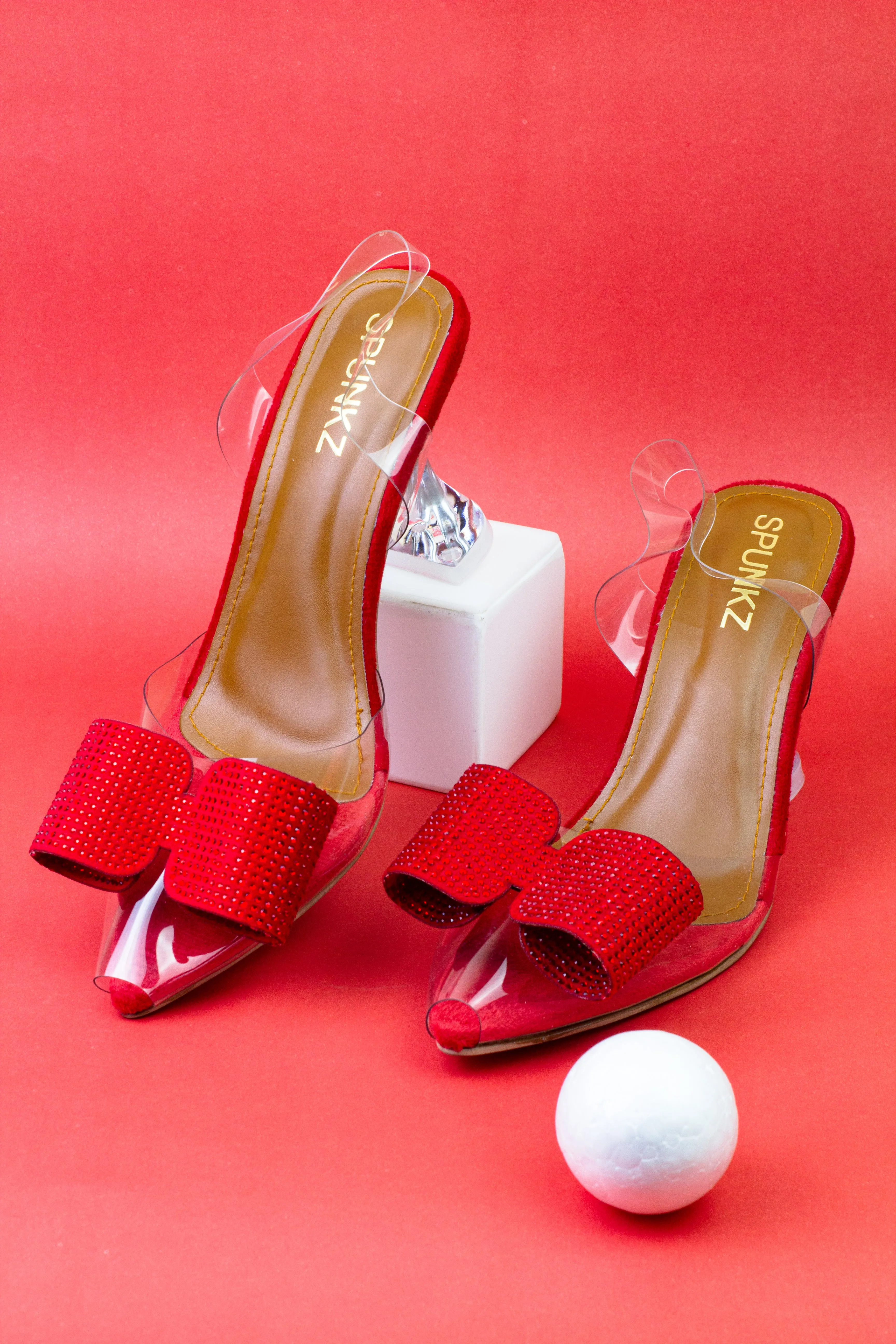 Red Romeo Crystal Embellished Shiny Bow Pointed Toe Heels-11085