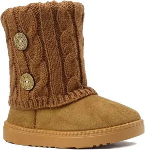 REDVOLUTION Kids Boots Toddler Girls Cute 2 Buttons || Rhinestone Faux Fur Suede Knitting Shoe