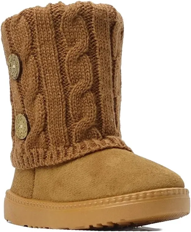 REDVOLUTION Kids Boots Toddler Girls Cute 2 Buttons || Rhinestone Faux Fur Suede Knitting Shoe