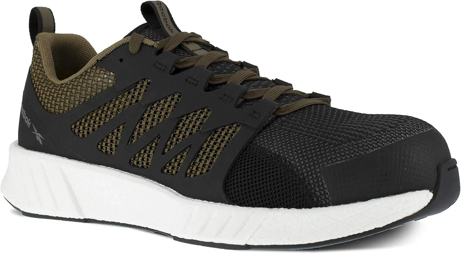 Reebok Men's Rb4313 Fusion Flexweave Safety Composite Toe Athletic Work Shoe Black and Khaki Brown