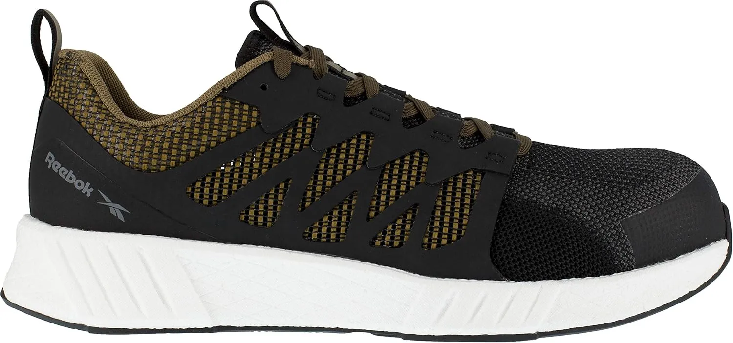 Reebok Men's Rb4313 Fusion Flexweave Safety Composite Toe Athletic Work Shoe Black and Khaki Brown