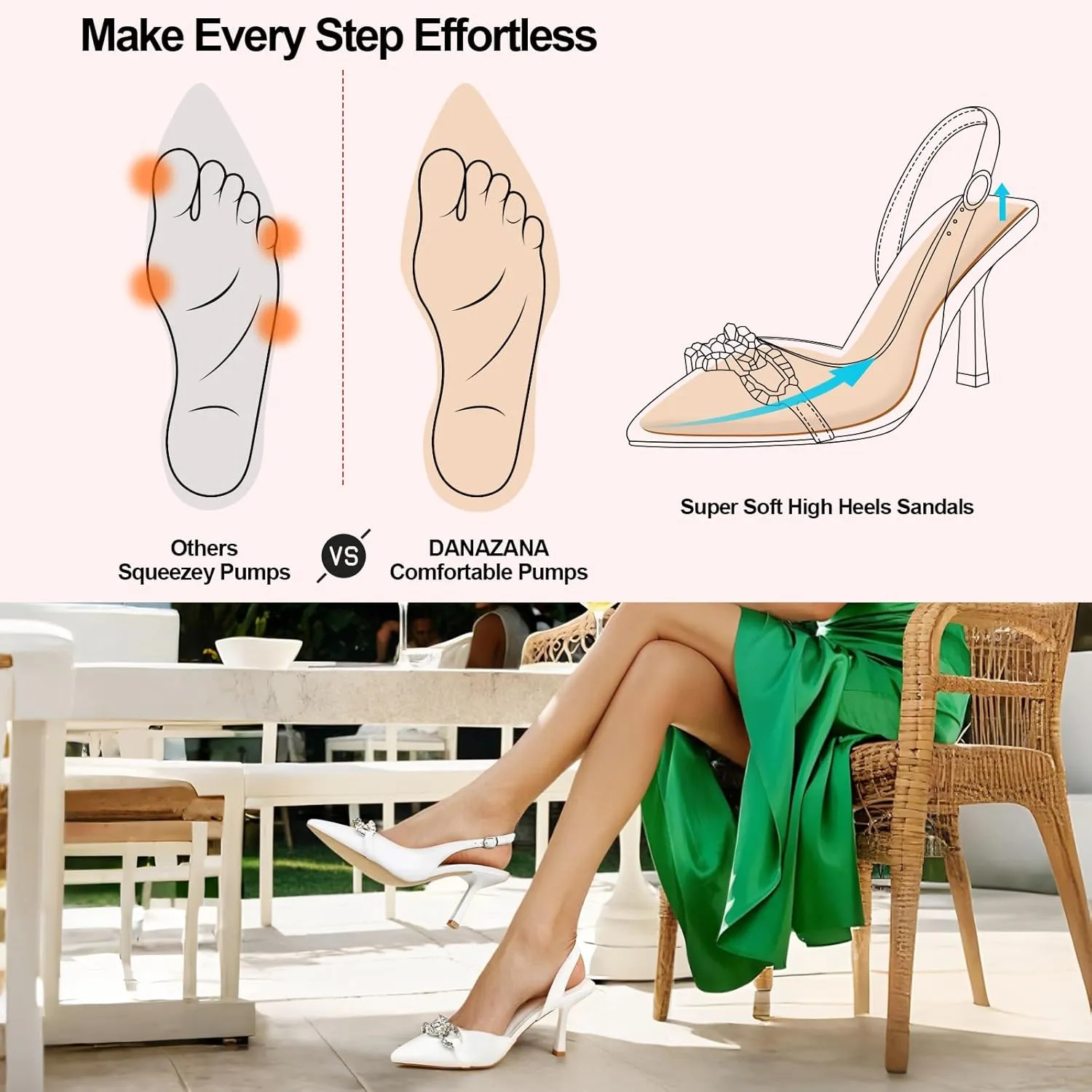 Rhinestones Slingback Heels Women Closed Pointed Toe Crystal Bridal Wedding Stiletto Pumps Shoes Slip On Sandals Buckle Strap Kitten Heels Size 6-10