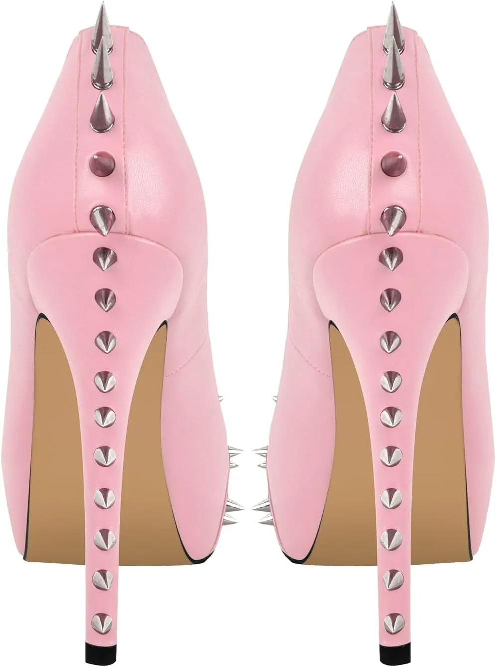 richealnini Women's Platform Pumps with Rivets Heel Slip On Studded Stiletto High Heels Wedding Shoes