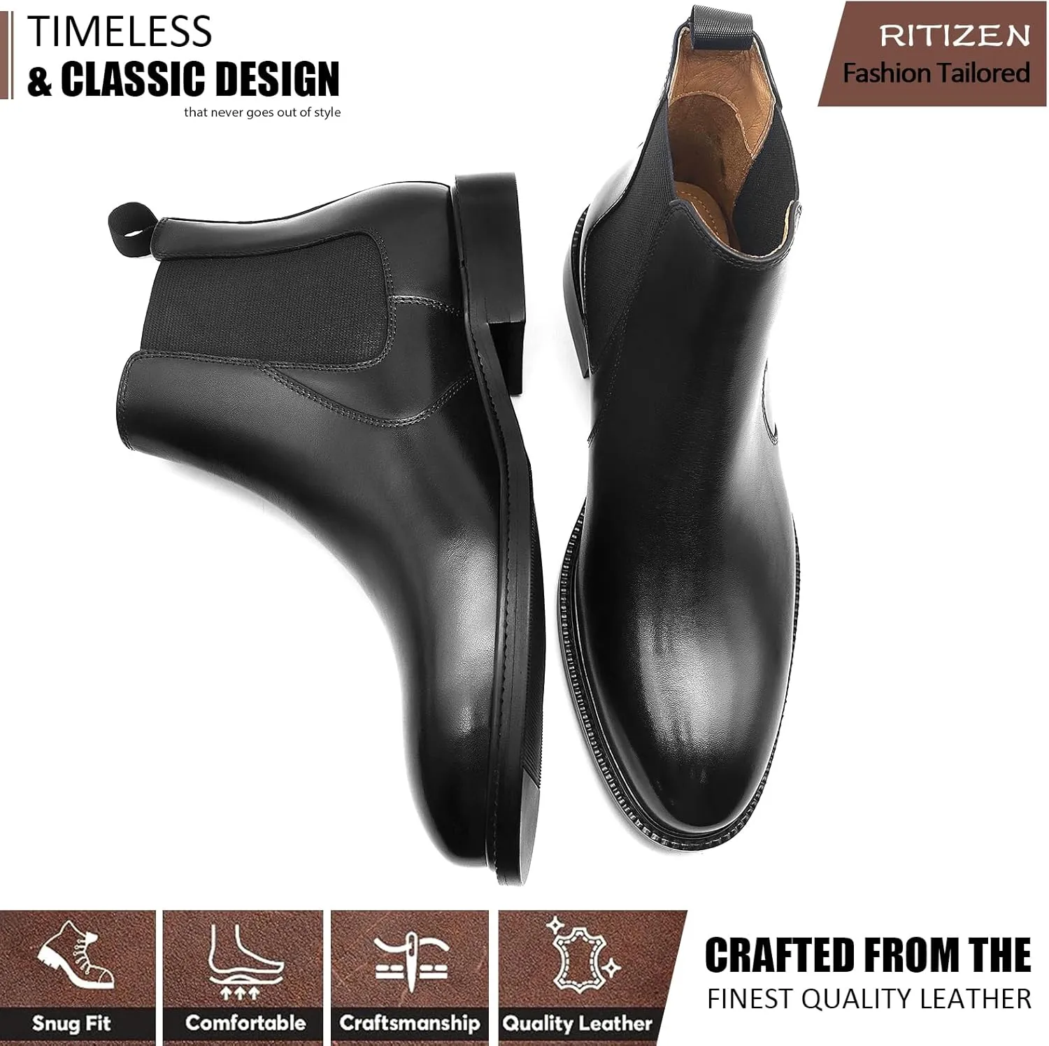 RITIZEN Men's Chelsea Boots Genuine Leather Dress Boots Slip on for Men