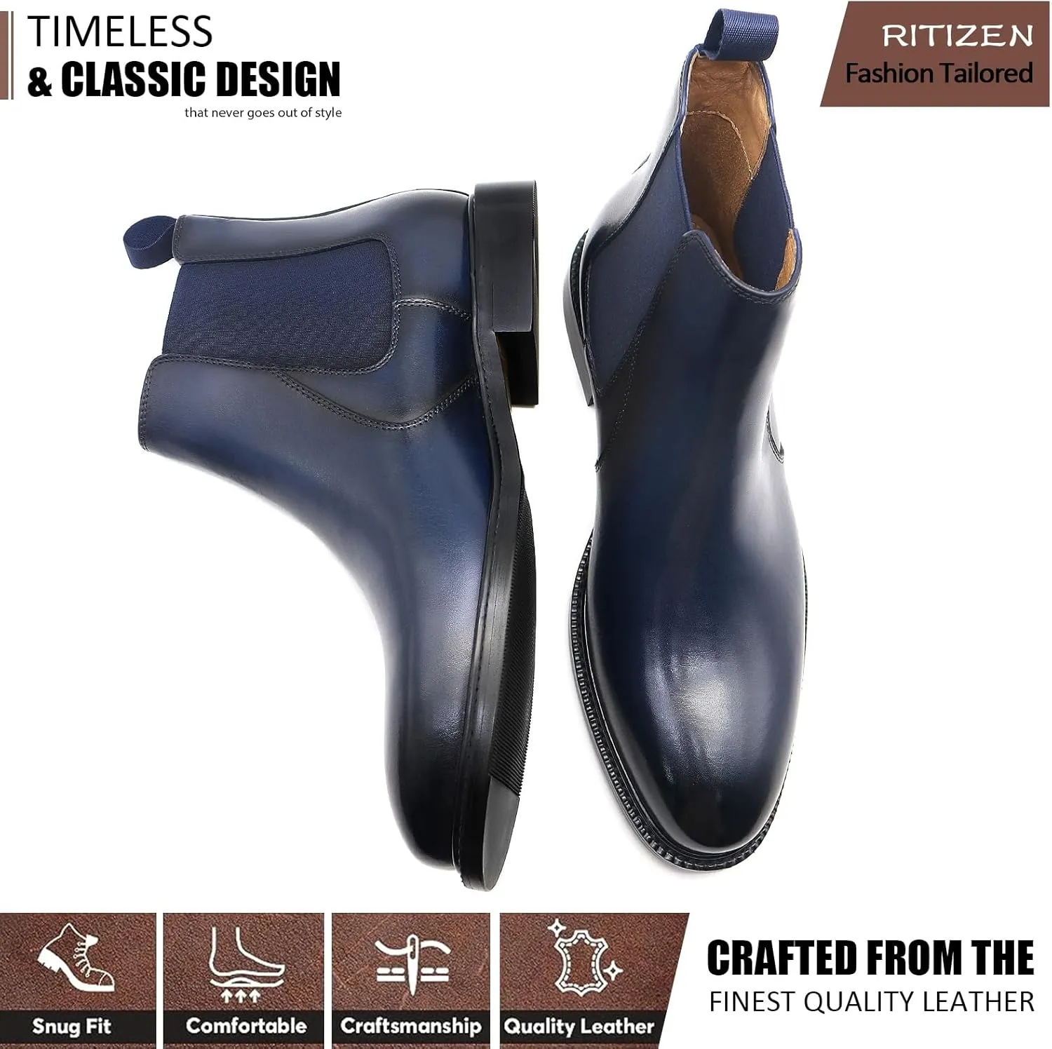 RITIZEN Men's Chelsea Boots Genuine Leather Dress Boots Slip on for Men