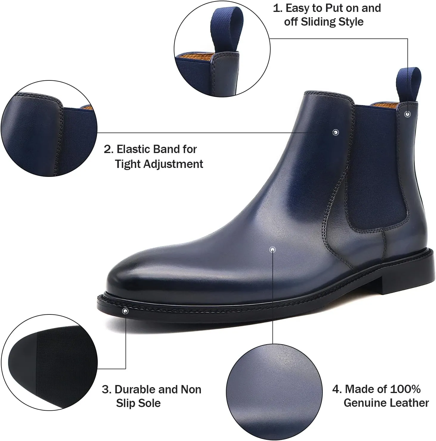 RITIZEN Men's Chelsea Boots Genuine Leather Dress Boots Slip on for Men