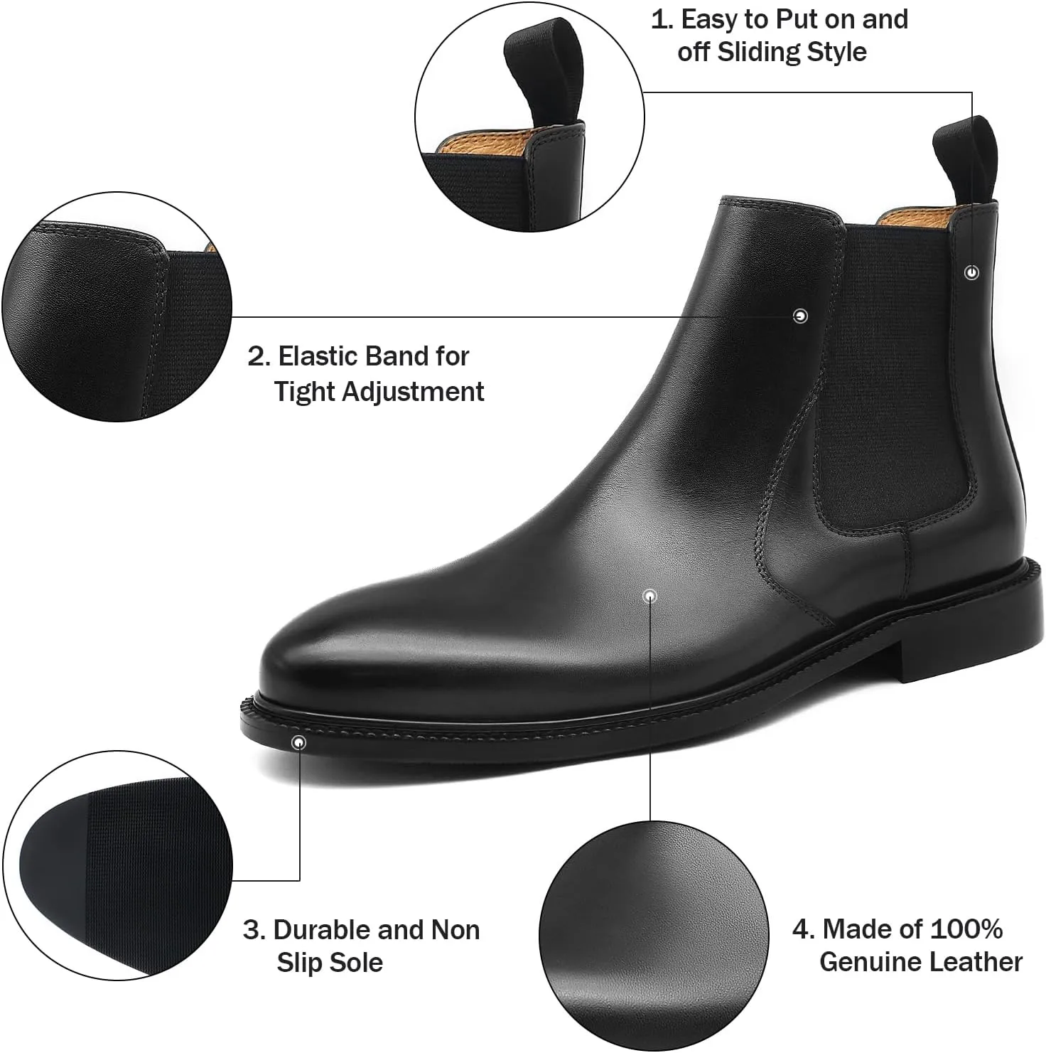RITIZEN Men's Chelsea Boots Genuine Leather Dress Boots Slip on for Men