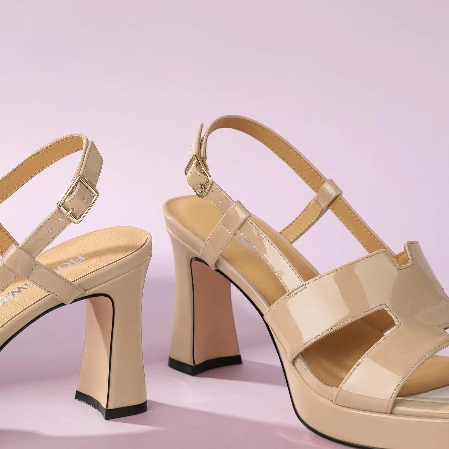 ROSERWISH Heels for Women Chunky Block Platform High Heels Square Open Toe Strappy Heel Sandals Wedding Party Prom Fashion Slingback Dress Pump Sandals Shoes
