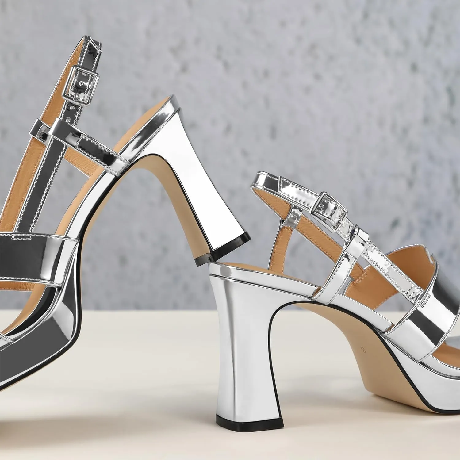 ROSERWISH Heels for Women Chunky Block Platform High Heels Square Open Toe Strappy Heel Sandals Wedding Party Prom Fashion Slingback Dress Pump Sandals Shoes
