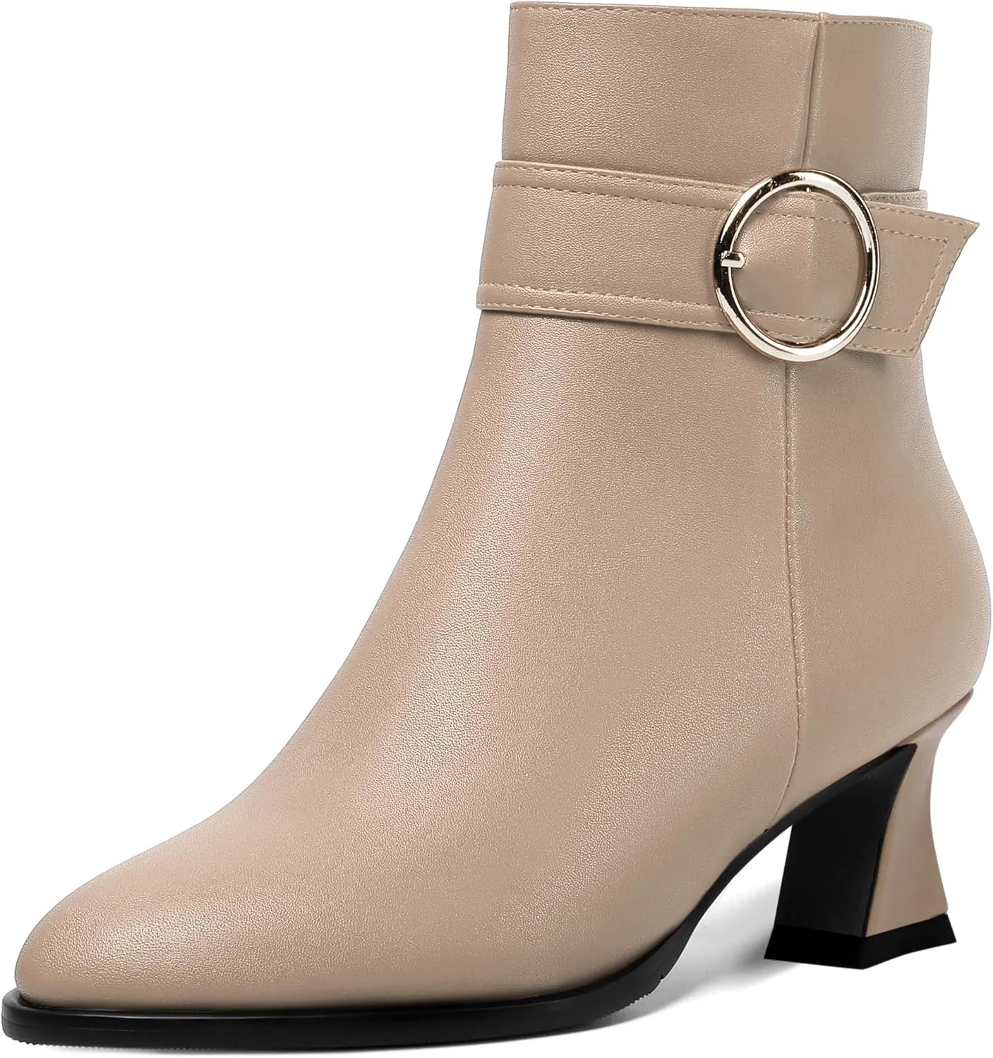 ROSERWISH Womens Matte Wedding Zip Buckle Round Toe Dress Ankle Strap Chunky Low Heel Ankle High Boots 2 Inch