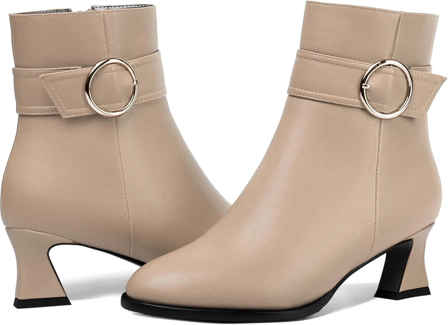 ROSERWISH Womens Matte Wedding Zip Buckle Round Toe Dress Ankle Strap Chunky Low Heel Ankle High Boots 2 Inch