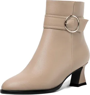 ROSERWISH Womens Matte Wedding Zip Buckle Round Toe Dress Ankle Strap Chunky Low Heel Ankle High Boots 2 Inch