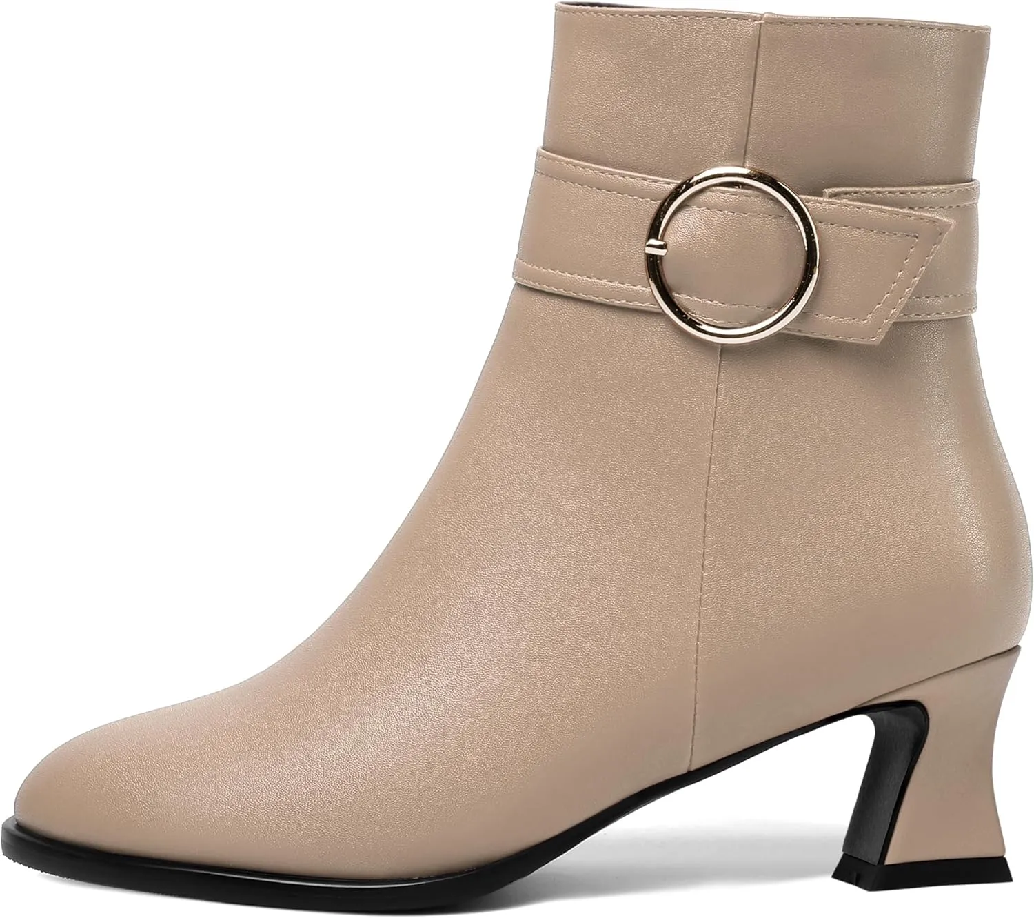 ROSERWISH Womens Matte Wedding Zip Buckle Round Toe Dress Ankle Strap Chunky Low Heel Ankle High Boots 2 Inch