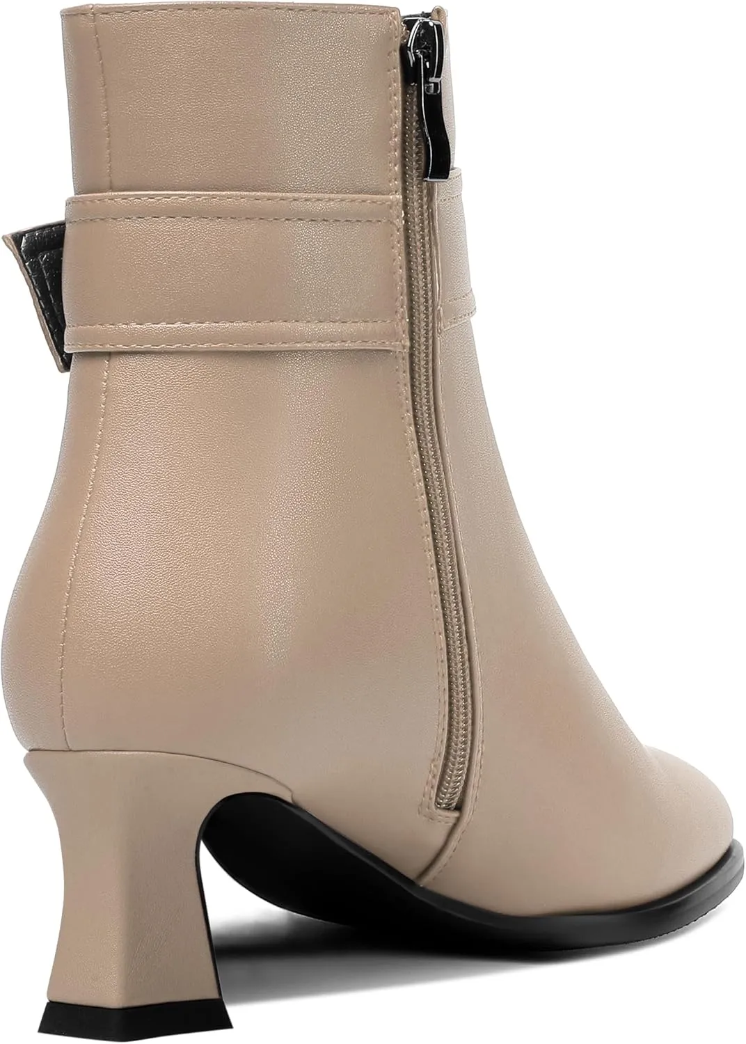 ROSERWISH Womens Matte Wedding Zip Buckle Round Toe Dress Ankle Strap Chunky Low Heel Ankle High Boots 2 Inch