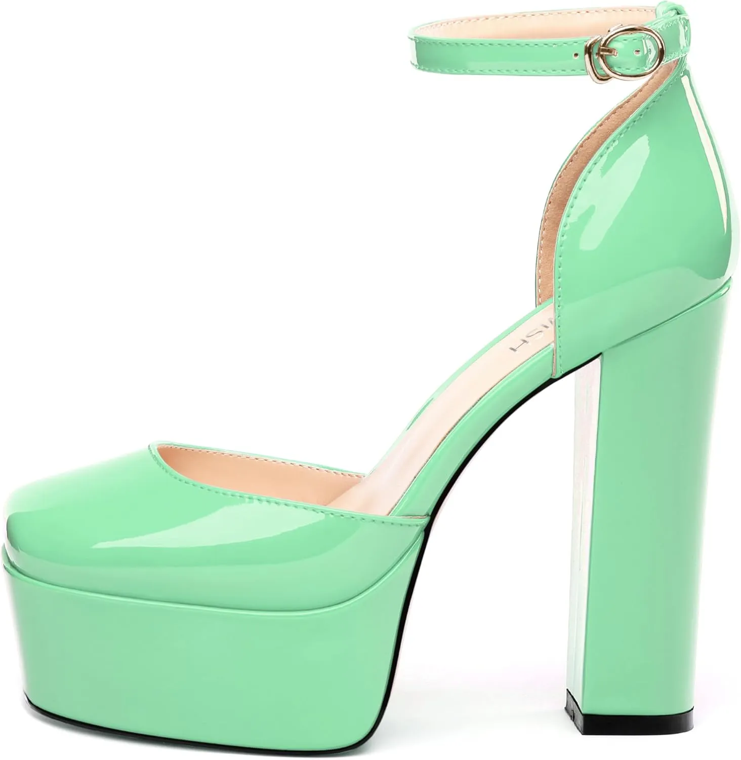ROSERWISH Womens Platform High Chunky Heels Closed Square Toe Block Ankle Strap Patent Party Wedding Pumps 5 Inch Sexy Dress Shoes