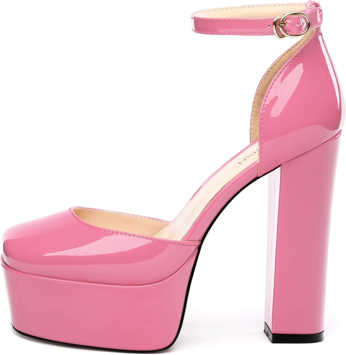 ROSERWISH Womens Platform High Chunky Heels Closed Square Toe Block Ankle Strap Patent Party Wedding Pumps 5 Inch Sexy Dress Shoes