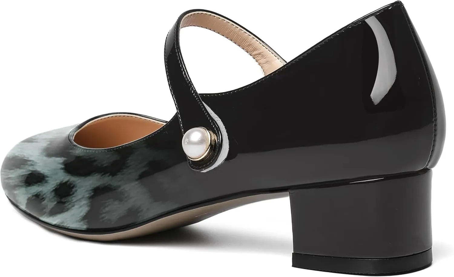 ROSERWISH Womens Round Toe Cute Wedding Ankle Strap Casual Patent Pearl Chunky Low Heel Pumps Shoes 1.5 Inch