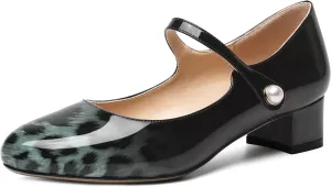 ROSERWISH Womens Round Toe Cute Wedding Ankle Strap Casual Patent Pearl Chunky Low Heel Pumps Shoes 1.5 Inch