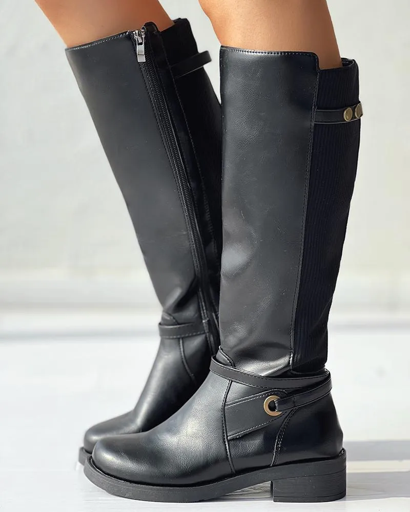 Round Toe Chunky Heel Calf Boots