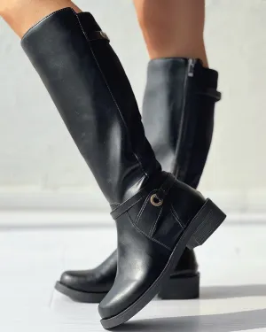 Round Toe Chunky Heel Calf Boots