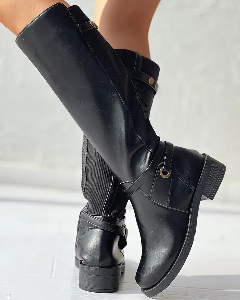 Round Toe Chunky Heel Calf Boots