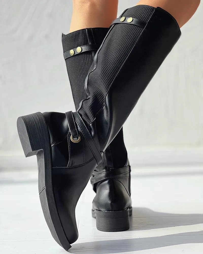Round Toe Chunky Heel Calf Boots