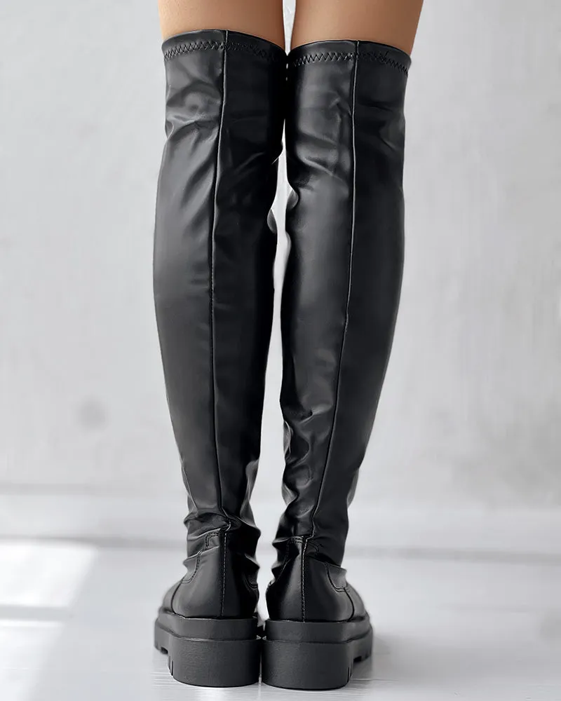 Round Toe Platform Long Boots