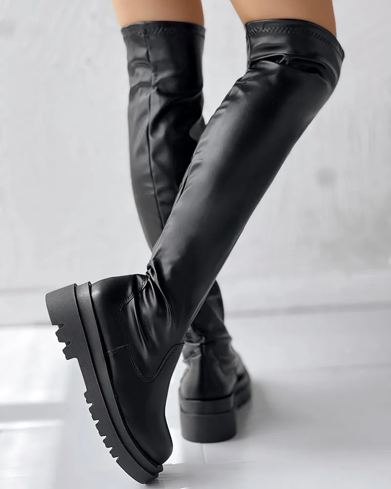 Round Toe Platform Long Boots