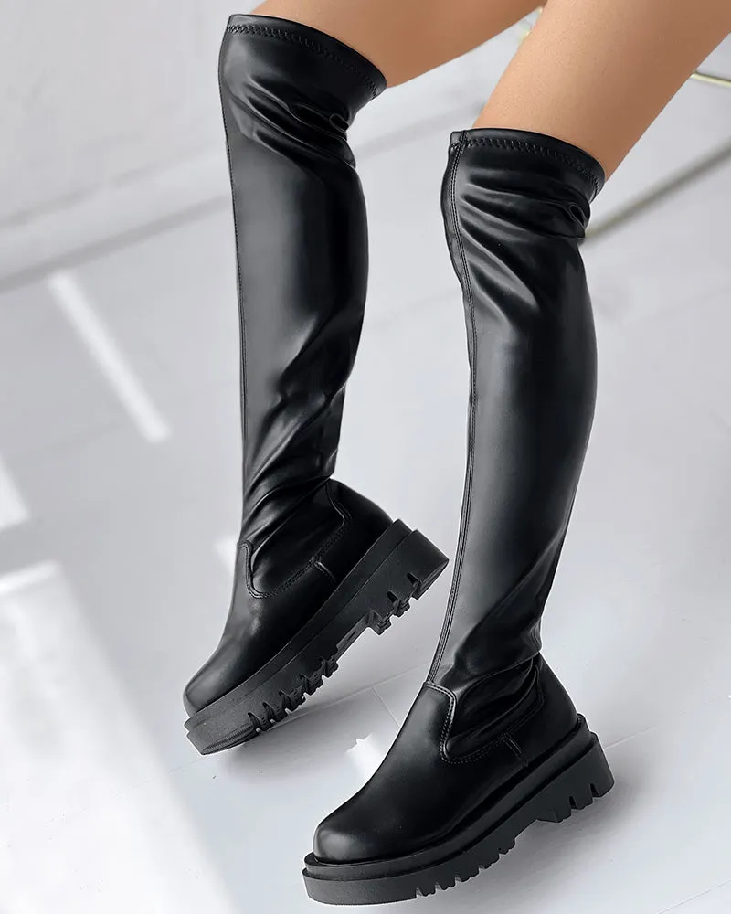 Round Toe Platform Long Boots