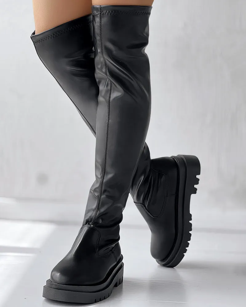 Round Toe Platform Long Boots