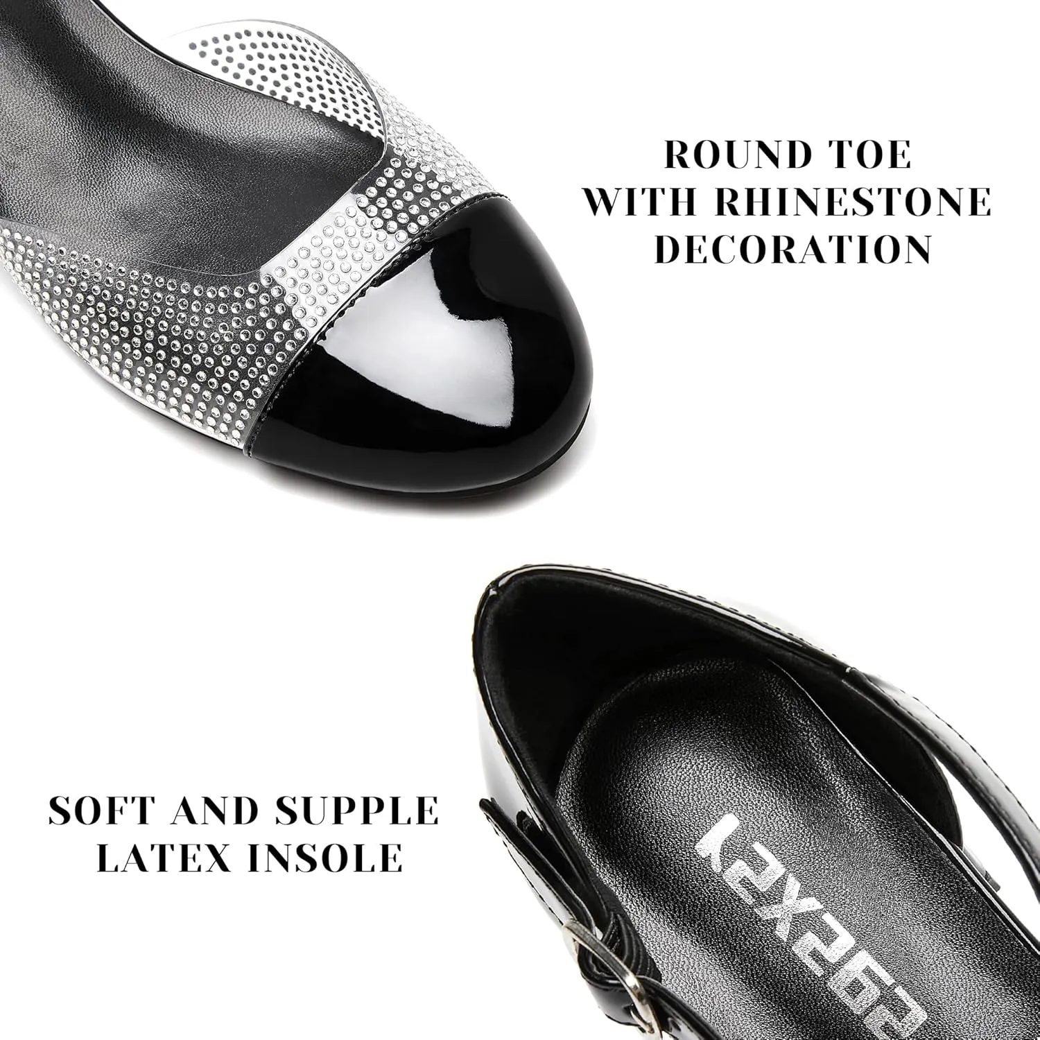 rsxses Women's Closed Round Toe Low Block Heels Ankle Strap Chunky Heel Pumps Rhinestone Dress Wedding Shoes