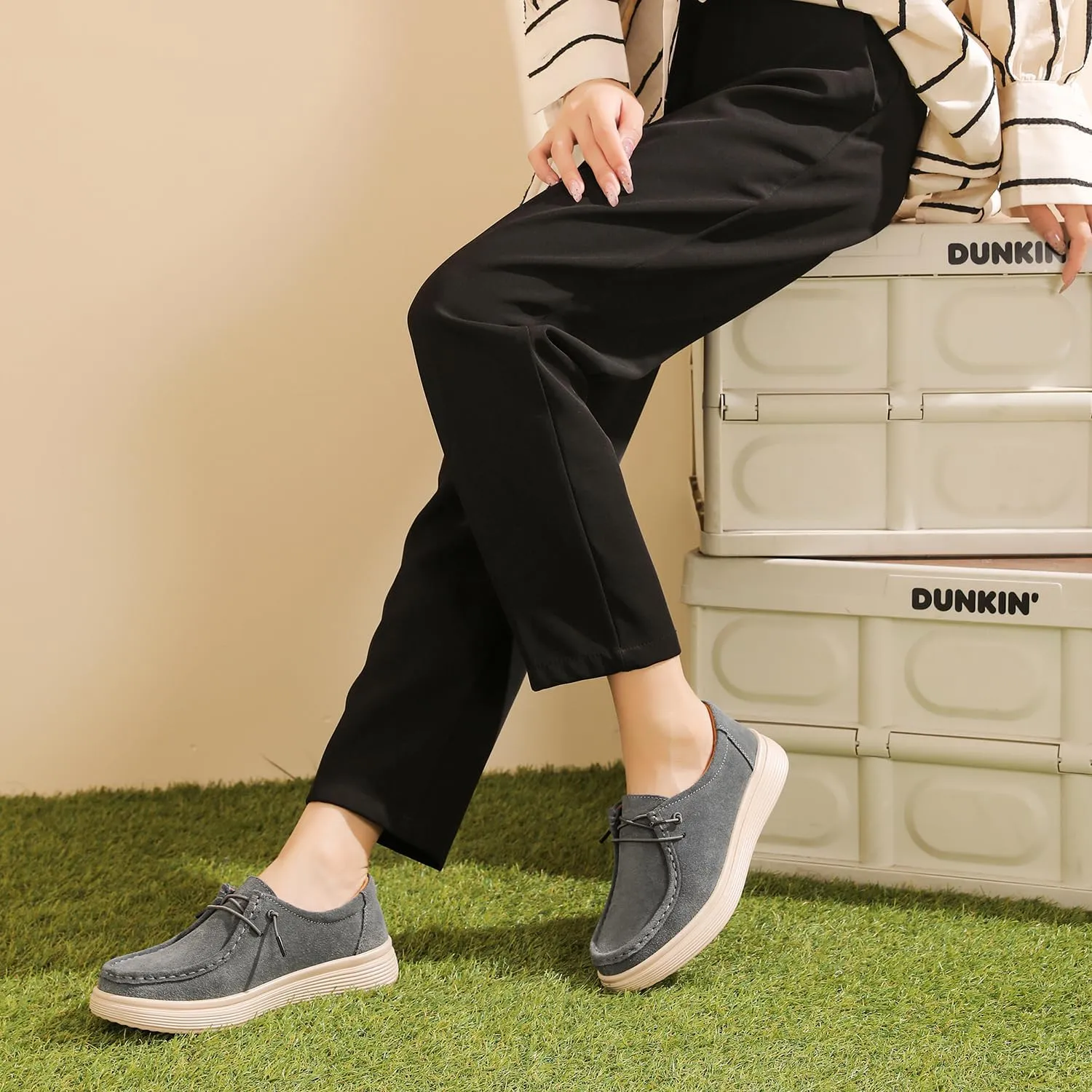 Ruiatoo Women's Walking Shoes - Slip on Loafers Flexible Foot-Friendly Ultralight Boat Casual Shoes