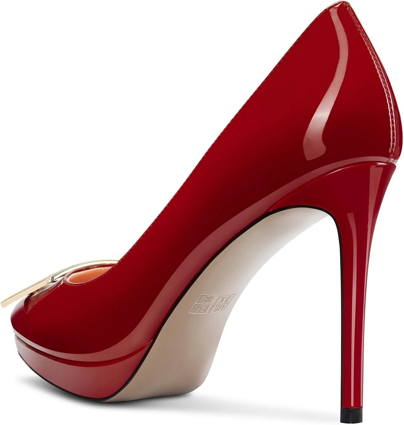 Saekcted Womens Stiletto High Platform Heel Pointed Toe Pumps Slip-on Buckle Office Basic Classic Summer Patent Leather 4.7 Inches Heels