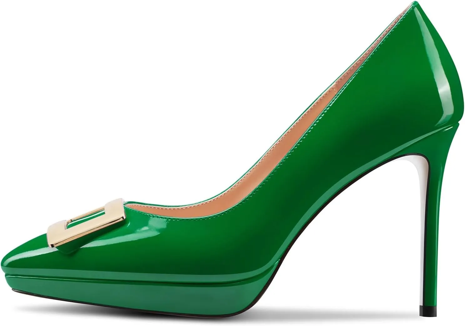 Saekcted Womens Stiletto High Platform Heel Pointed Toe Pumps Slip-on Buckle Office Basic Classic Summer Patent Leather 4.7 Inches Heels