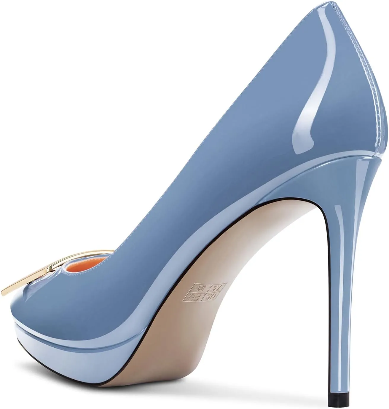 Saekcted Womens Stiletto High Platform Heel Pointed Toe Pumps Slip-on Buckle Office Basic Classic Summer Patent Leather 4.7 Inches Heels