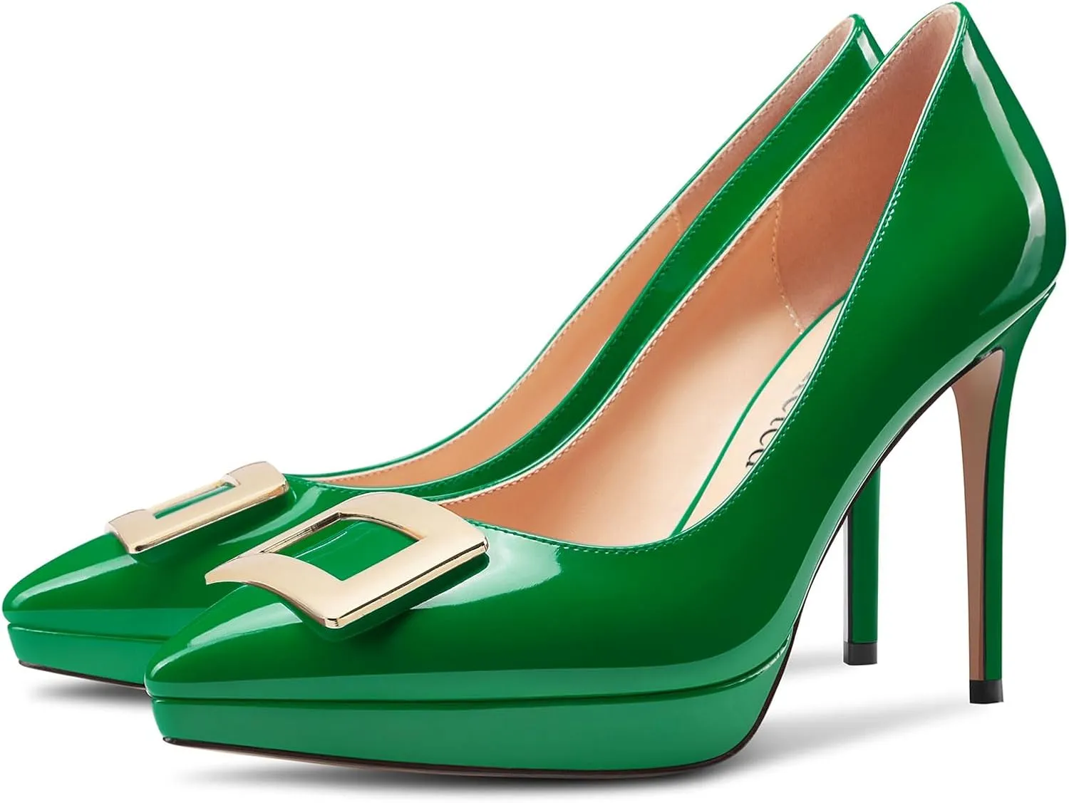 Saekcted Womens Stiletto High Platform Heel Pointed Toe Pumps Slip-on Buckle Office Basic Classic Summer Patent Leather 4.7 Inches Heels