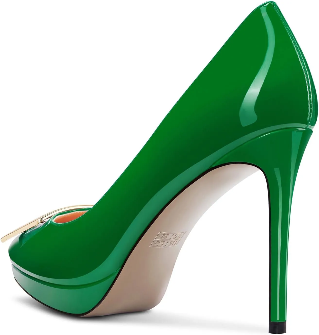 Saekcted Womens Stiletto High Platform Heel Pointed Toe Pumps Slip-on Buckle Office Basic Classic Summer Patent Leather 4.7 Inches Heels