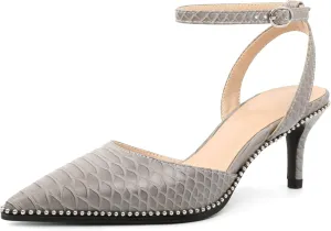 SAMMITOP Womens Slingback Kitten Heels Pointed Toe Low Heel Ankle Strap Pumps Slip On Comfortable Wedding Party Beaded Dress Shoes 2.4 Inch
