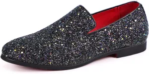 Santimon Mens Glitter Loafers Slip-On Dress Shoes – Sparkly Tuxedo & Suit Shoes for Weddings, Parties, and Formal Events