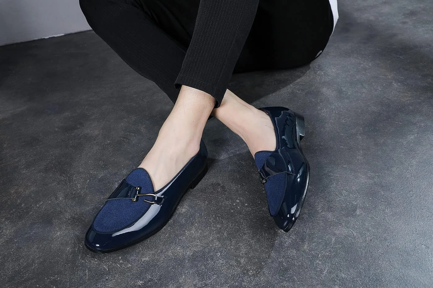Santimon Mens Loafers Slip on Dress Shoes Buckle Casual Driving Smoking Slippers Moccasins Black Brown Blue